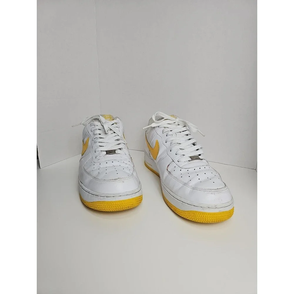 Nike Air Force 1 Men's Size 12 Sneakers White with yellow check and bottom
